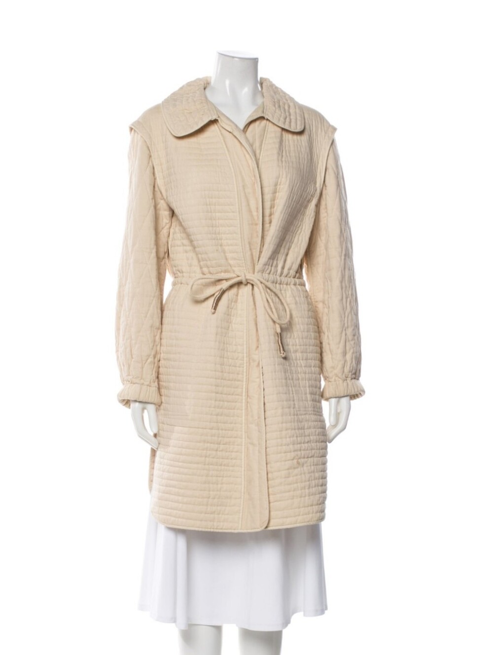 Isabel Marant Quilted Cream Tie-Waist Trench Coat